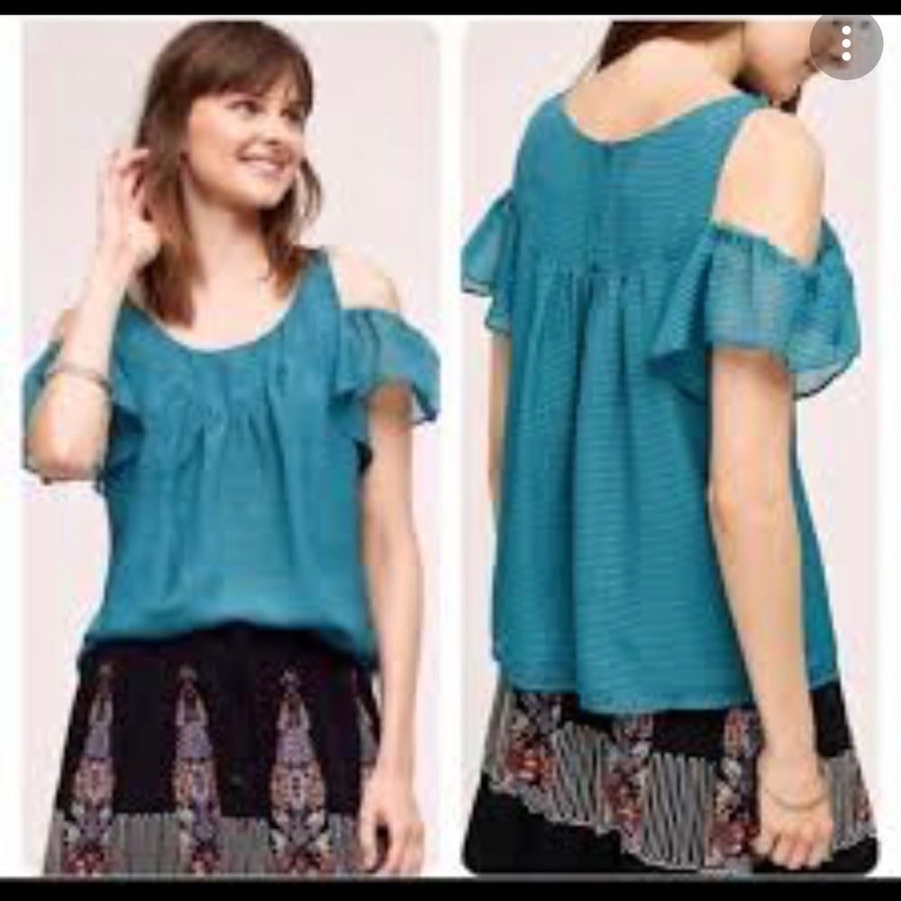 Maeve By Anthropologie Tavin Cold Shoulder Ruffle Plaid Top